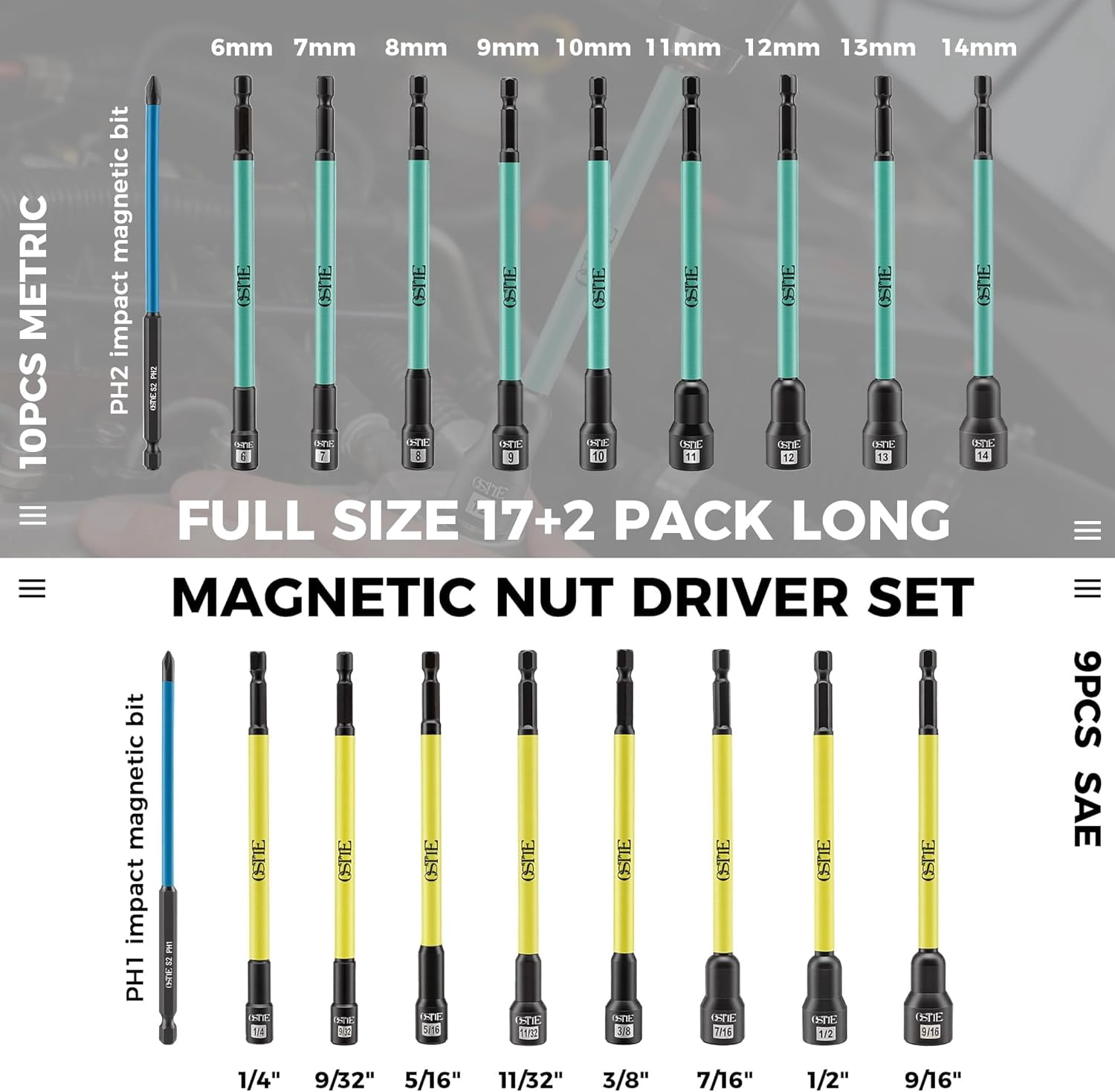 XINDUO-19PCS Magnetic Nut Driver Set, 6 Inch Extra Long Nut Driver Set ...