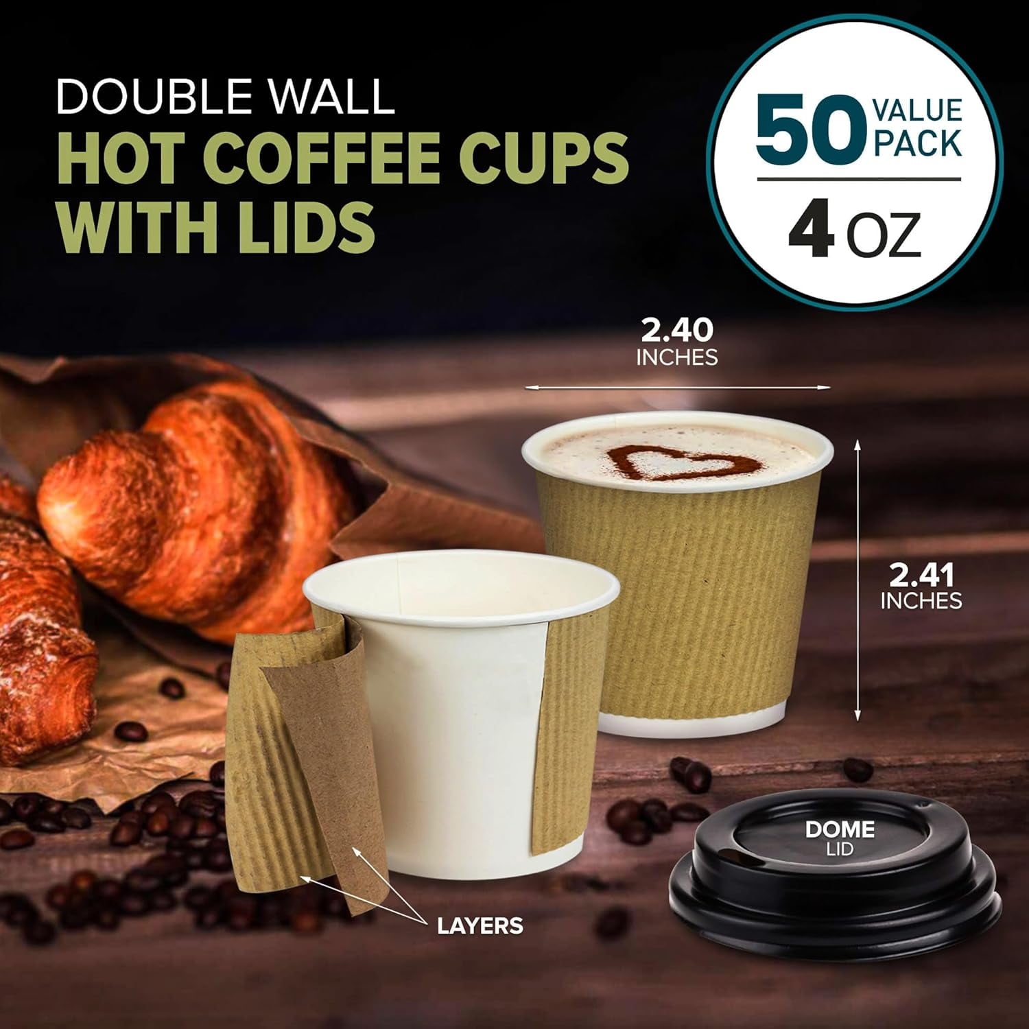 XINDUO-50 Pack 4 oz Insulated Ripple Triple Wall Paper Coffee Cups with ...