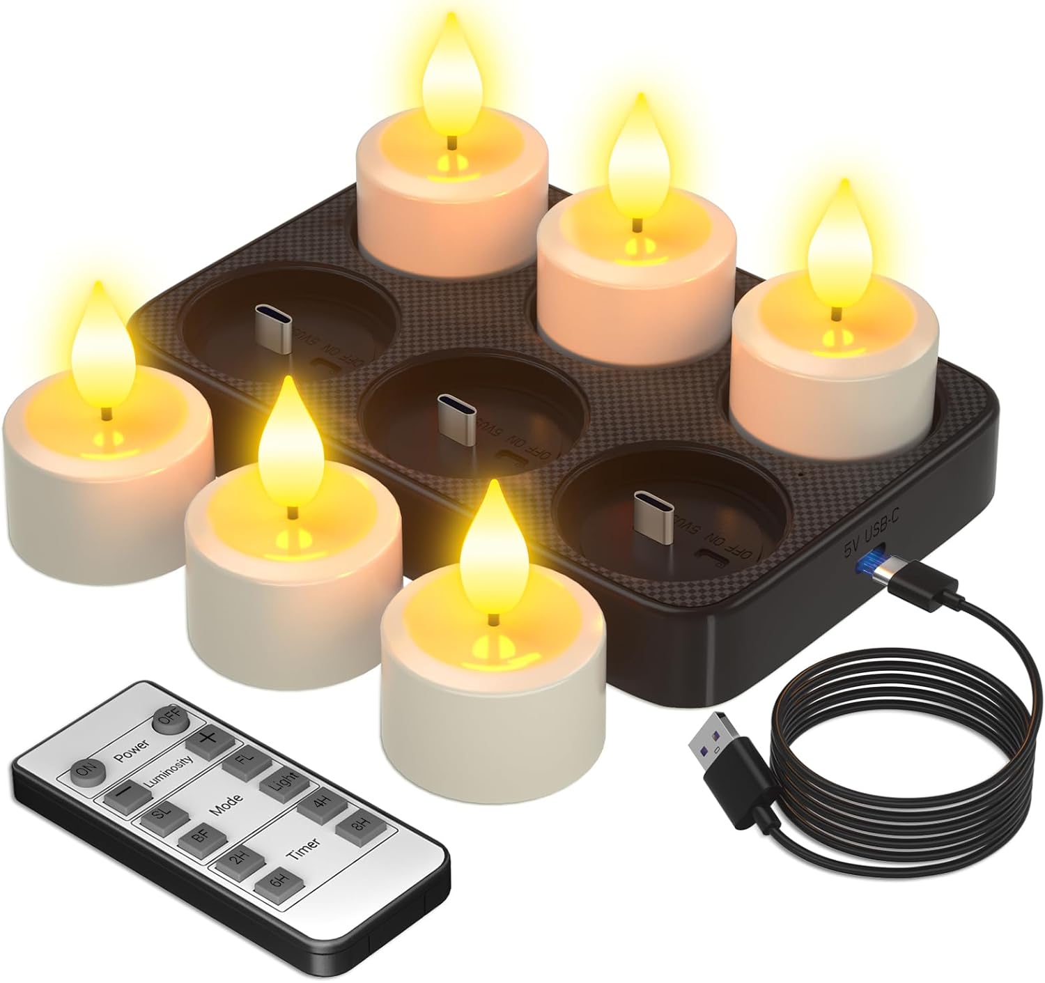XINDUO-6 Pack Rechargeable Flameless Candles with Remote Timer ...