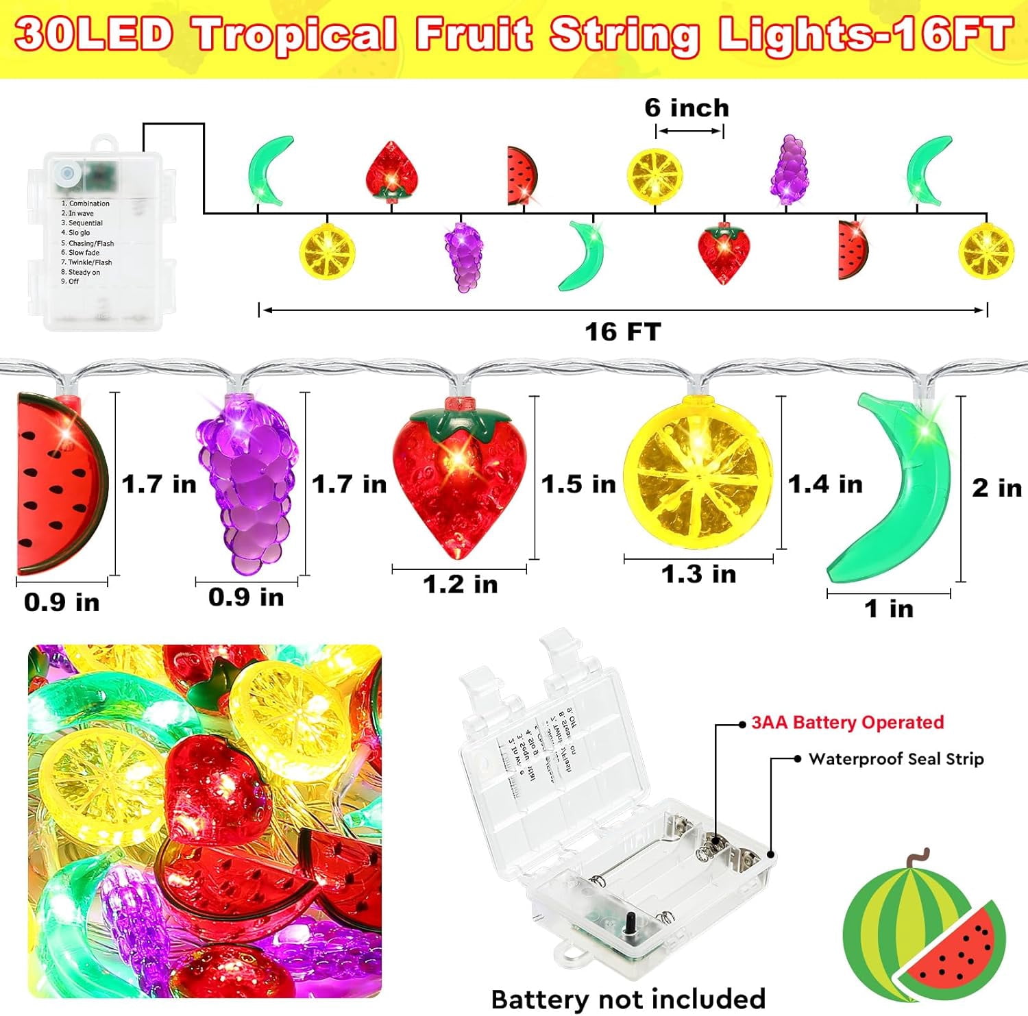 XINDUO-[ 8 Modes & Timer ] 30 LED 16 Ft Summer Tropical String Lights ...