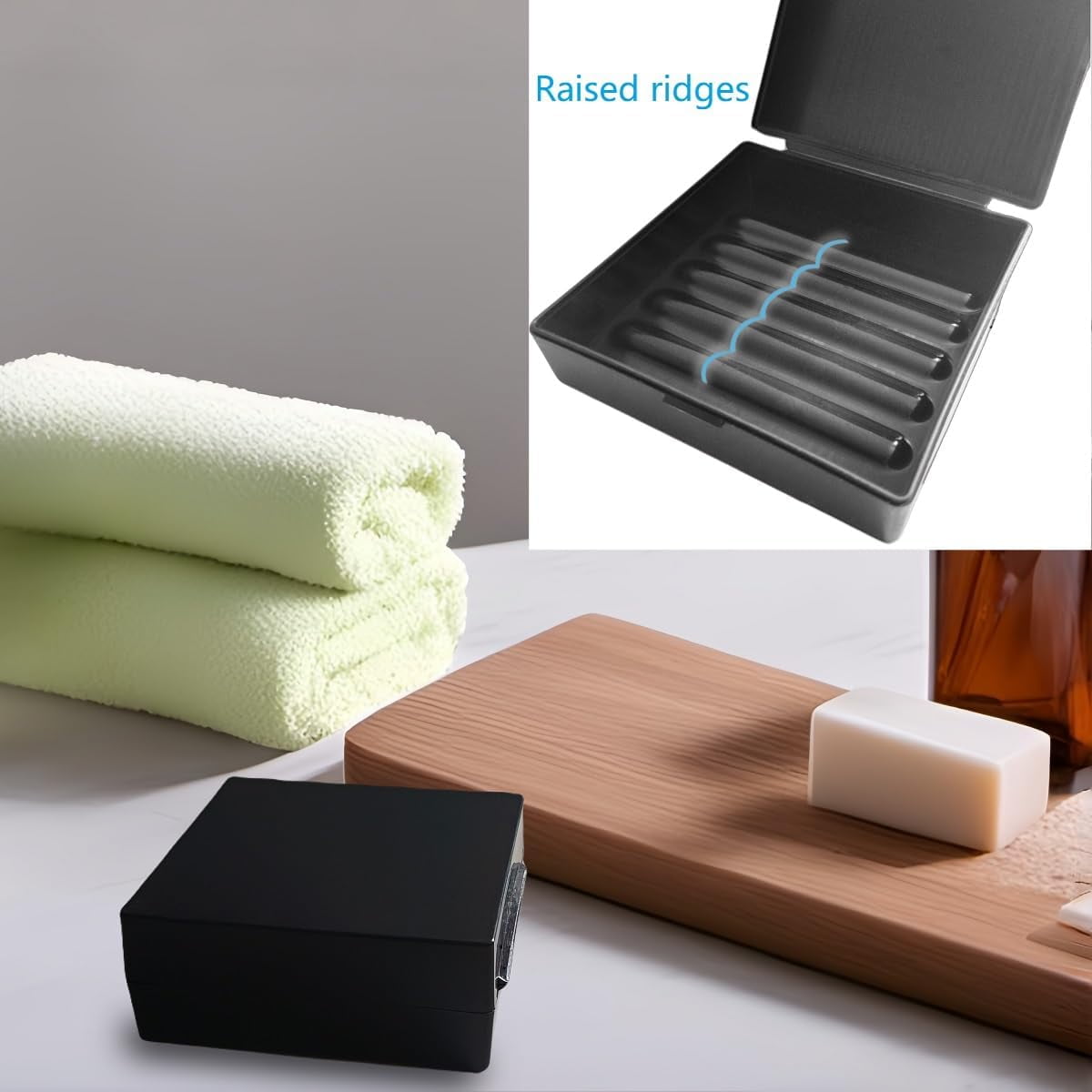 XINDUO-Bathroom Soap Dishes for Dr. Squatch Soap, Square Travel Soap Container with Lid, Portable Bar Soap Holder for Shower Soap Dish Box for Traveling Camping Outdoor (2pack Black)