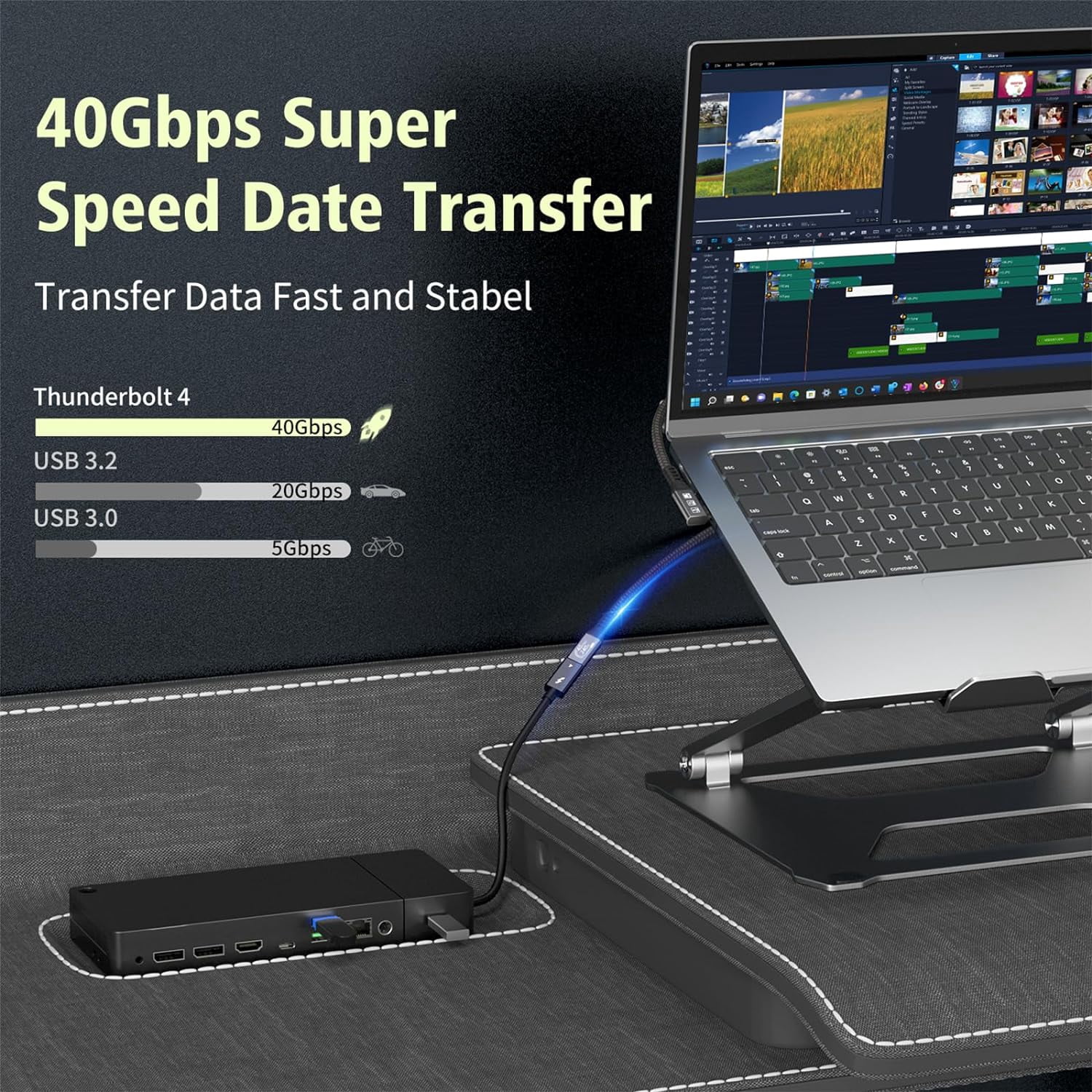 240W Kabel USB-C zu USB-C Kabel für Thunderbolt 4 (0,5 m) 40Gpbs Datenübertragung, 8K Display/Duales 4K Typ-C-Kabel Kompatibel mit Thunderbolt 4/3 USB 4 für Typ-C MacBooks, iPad Pro, Hub, Docking Grau