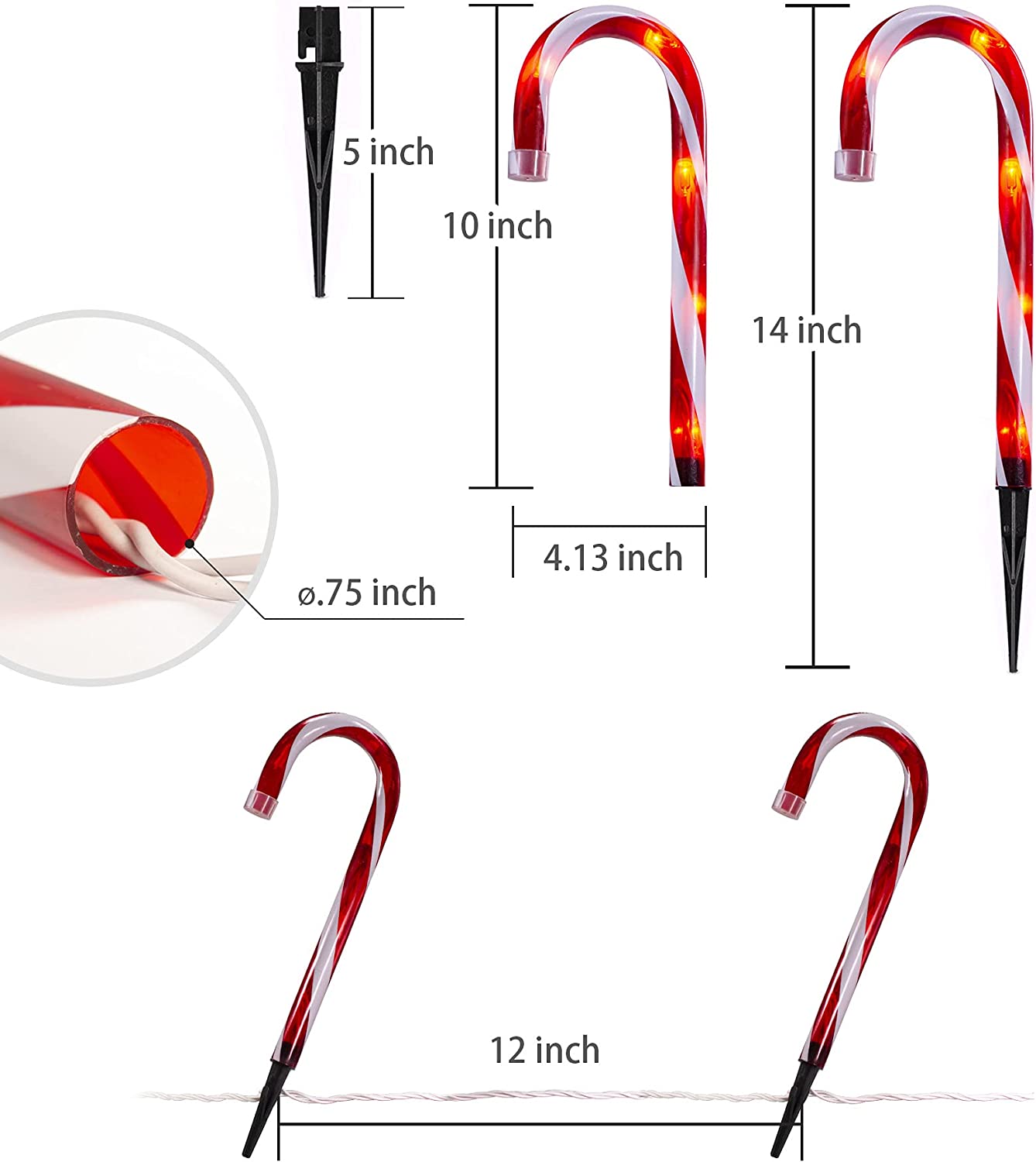 XINDUO-Candy Cane Christmas Lights Outdoor, 10 inch Lighted Candy Cane