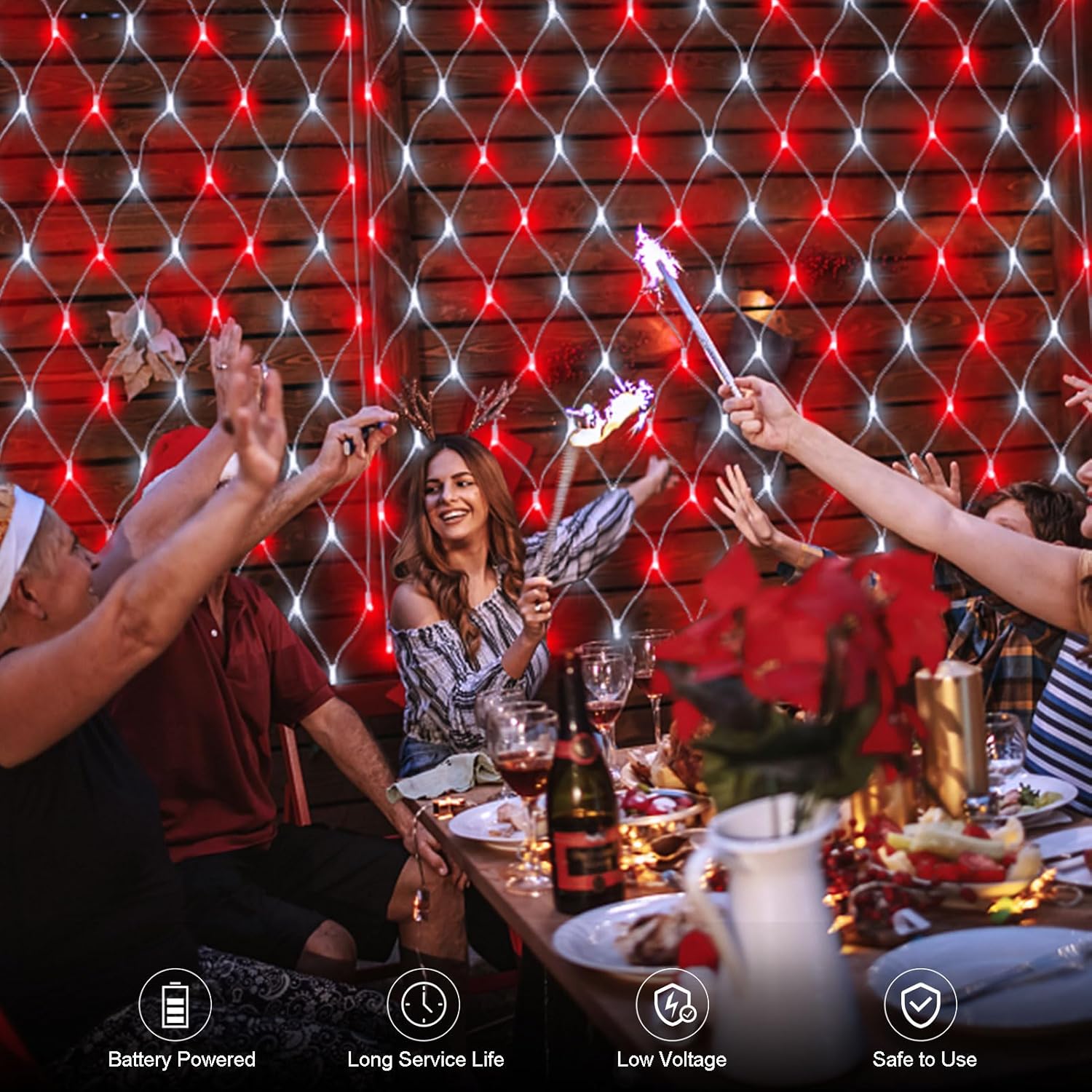 XINDUO-Christmas Net Lights Battery Operated, 5ft x 5ft 100 LED Net ...