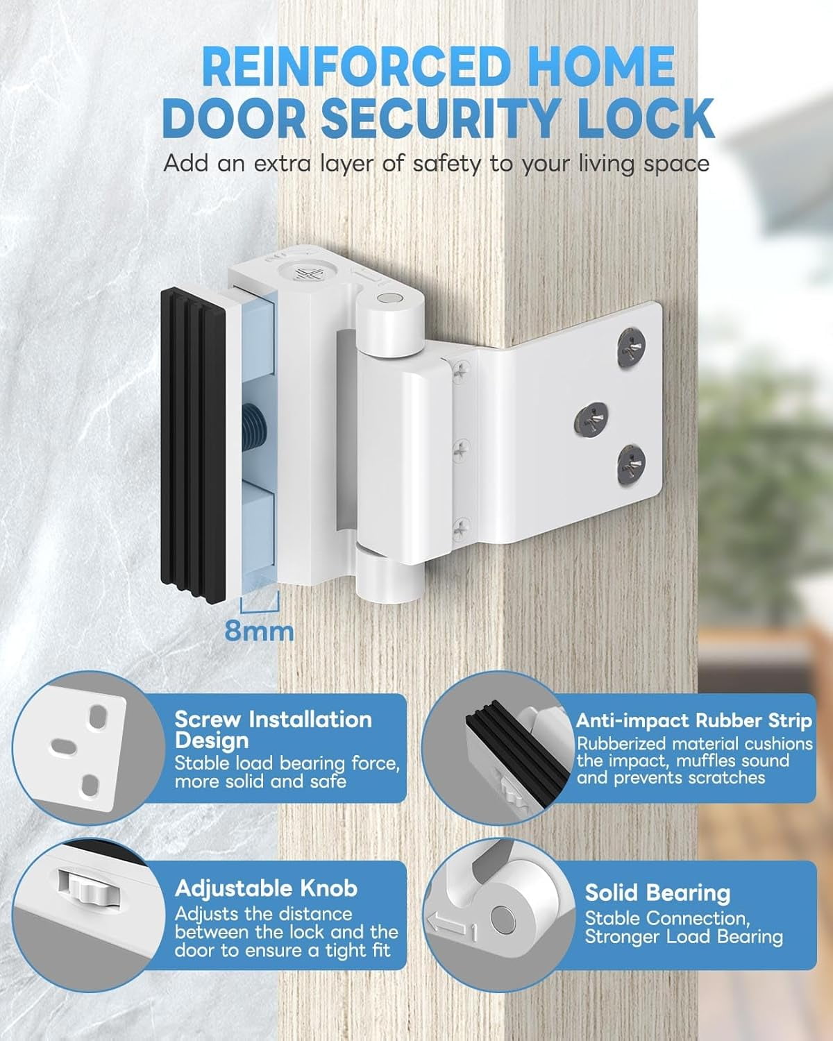 XINDUO-Home Inside Door Reinforcement Lock, Inward Swing Front Door ...