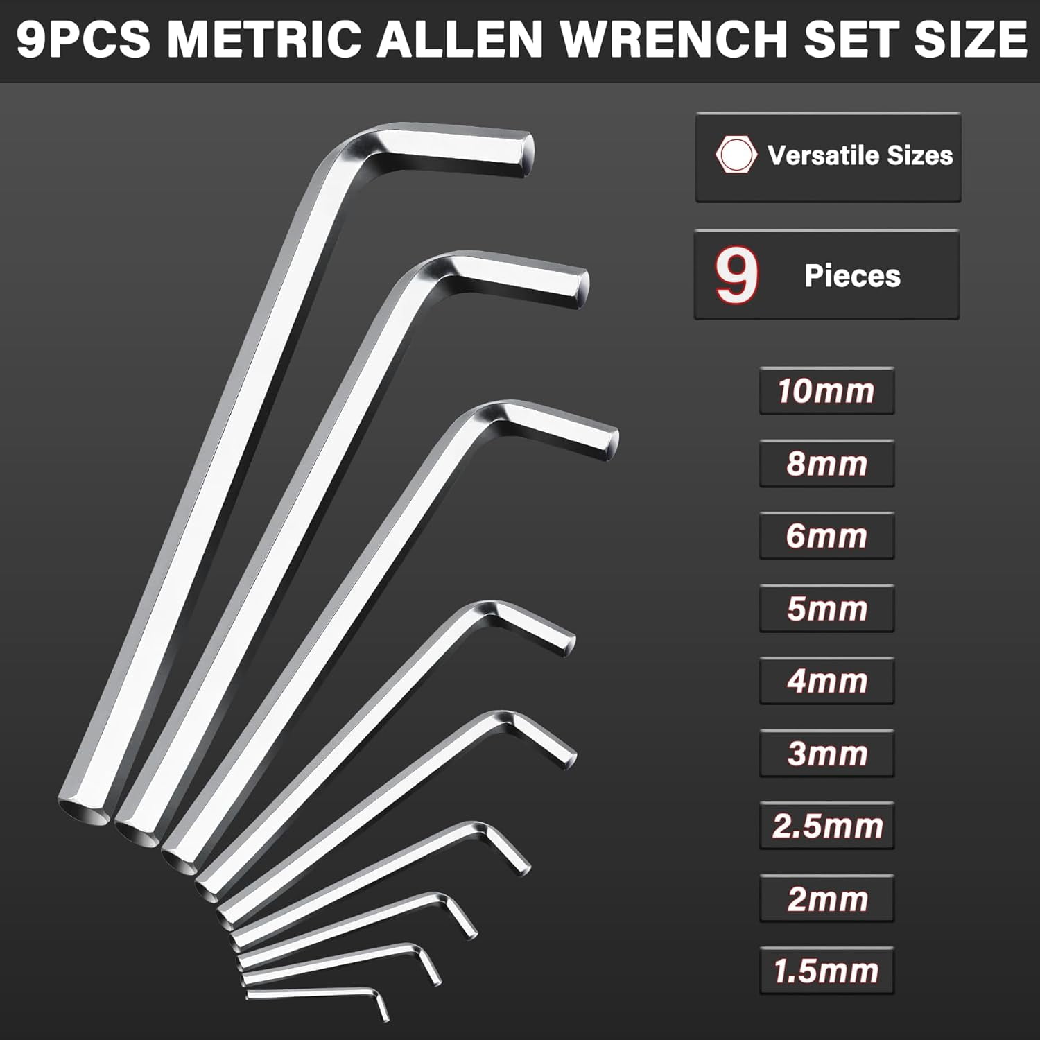 XINDUO-Metric Allen Wrenches Sets, 9PCS L Shape Hex Key Set, CR-V Steel ...
