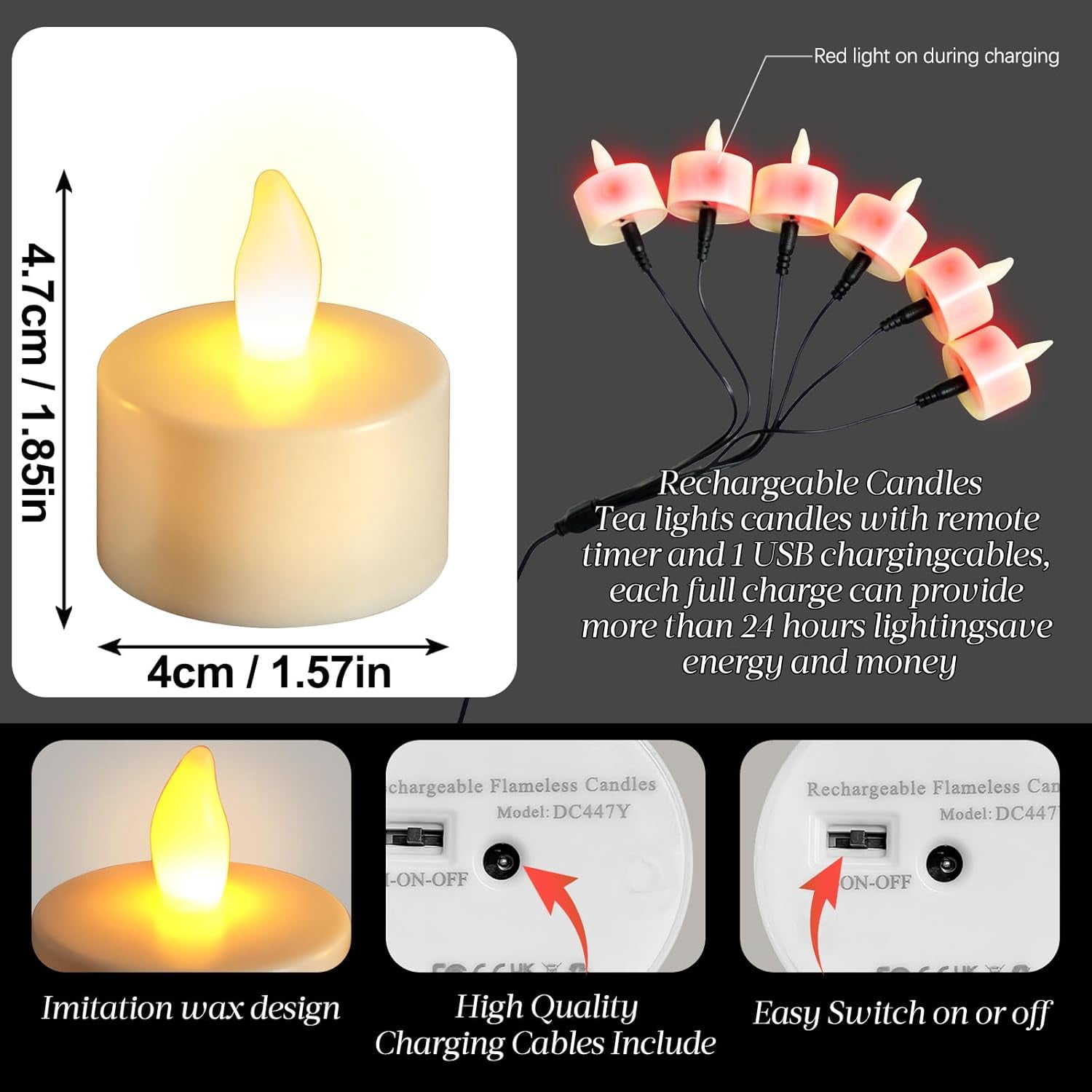 XINDUO-Rechargeable Tea Lights with Remote, Led Candles Flickering ...