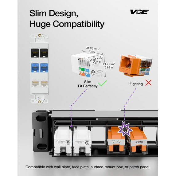 XINDUO-UL Listed 10Gbps Cat6 Keystone Jack Insert 25-Pack, 90 Degree ...