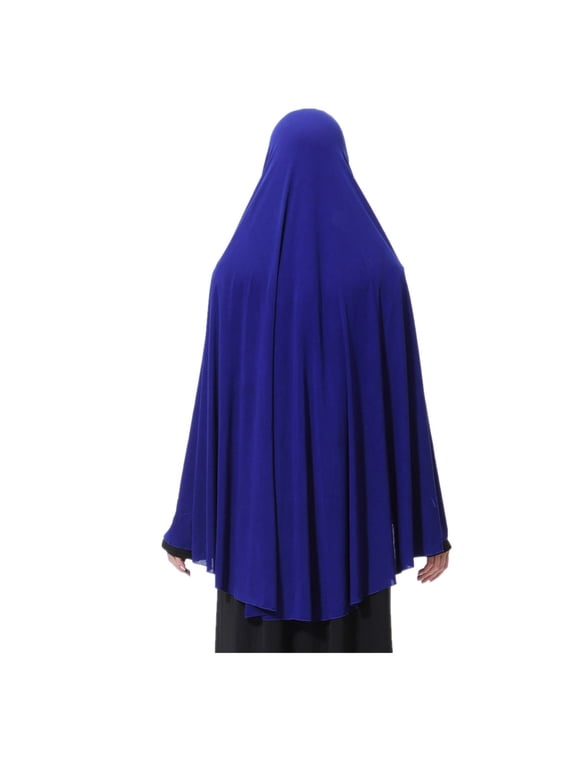 XINFU Women's High Stretch Hijab Muslim Arabian Long Milk Silk Purity Color Chiffon Hijab, Blue, Small