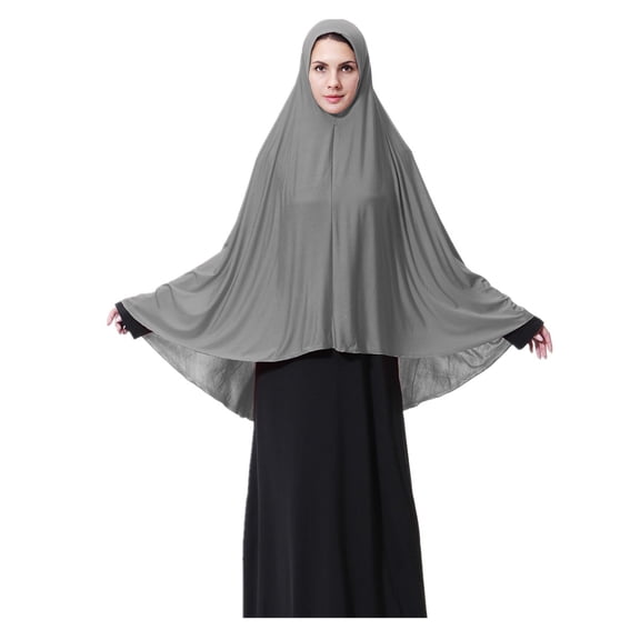 XINFU Women's High Stretch Hijab Muslim Arabian Long Milk Silk Purity Color Chiffon Hijab, Gray, Small
