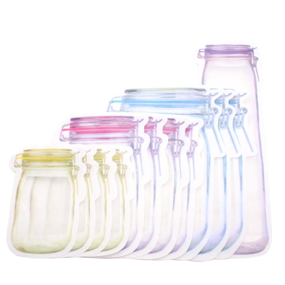 XINGAG 12Pcs Multi-Size Mason Jar Pattern Zipper Bags, Reusable Food Storage Pouches, Airtight Leak-Proof Snack Saver Bags, Portable Stand Up Container For Travel, Picnic, Camping, Food Storage
