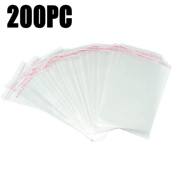 XINGAG 200Pcs Clear Cellophane Bags, Self Adhesive Resealable Pouches, Seal Bags for Packaging Cookies, Party Favors, Bakery, Snacks, Candle, Soap, Cookie, Cards