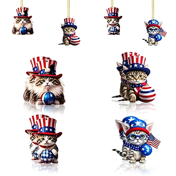 XINGAG 4Pcs Patriotic Cat Hanging Decorations 4th of July Hanging Decor Red White Blue Kitty Pendant Cat Ornament for Home Memorial Day Indoor Outdoor Decoration