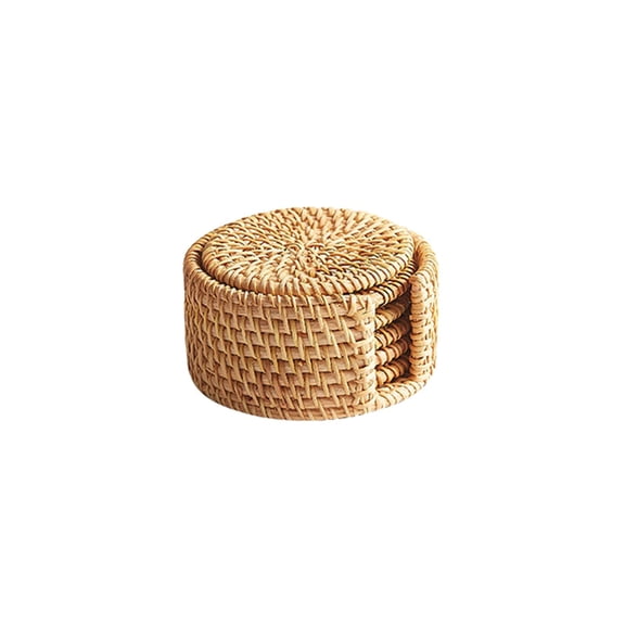 XINGAG 6Pcs Round Rattan Coasters, Braided Trivets, Wicker Cup Base Pads, Suitable for Coffee Tea Tableware, Farmhouse Decor, Housewarming Wedding and Holiday Gift Scenes