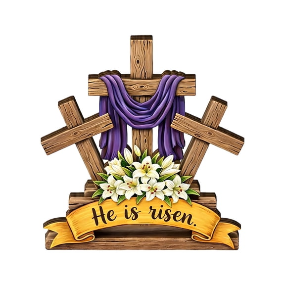 XINGAG Easter Scene Cross Decoration, Wooden Resurrection Tabletop Decor Set for Religious Home, Office, Shelf & Farmhouse Display