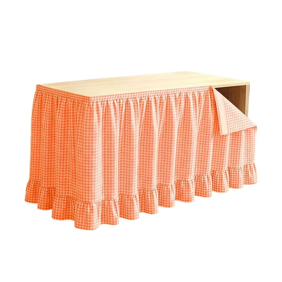 XINGAG Elastic Gathered Gingham Check Desk Skirt For Teacher Desk,Sweet Ruffled Desk Decor For Home Party Festival Events,Convenient Open Side Table Skirt For School Teaching Space Decoration