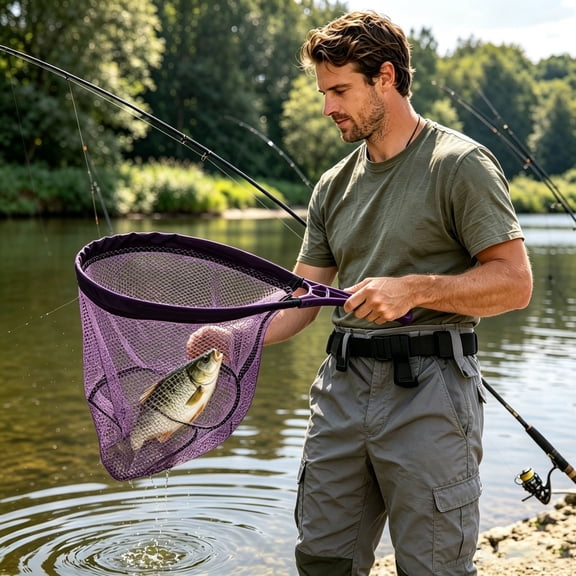 XINGAG Fishing Net with Handle Lightweight Metal Mesh Ring For Trout Stream Landing
