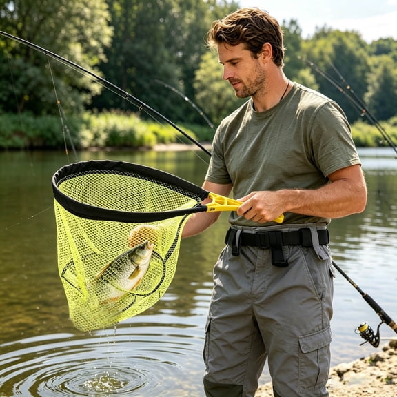 XINGAG Fishing Net with Handle Lightweight Metal Mesh Ring For Trout Stream Landing