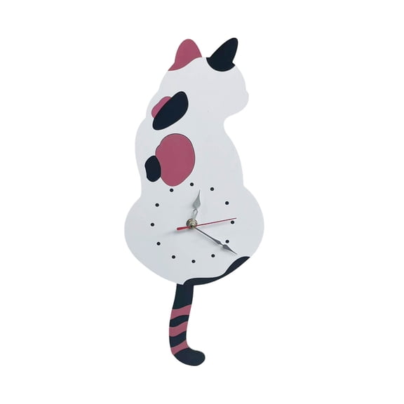 XINGAG Wall Clock, Cat Clock with Swing Tail Pendulum for Living Room Bedroom Kitchen Home Decor - No Ticking