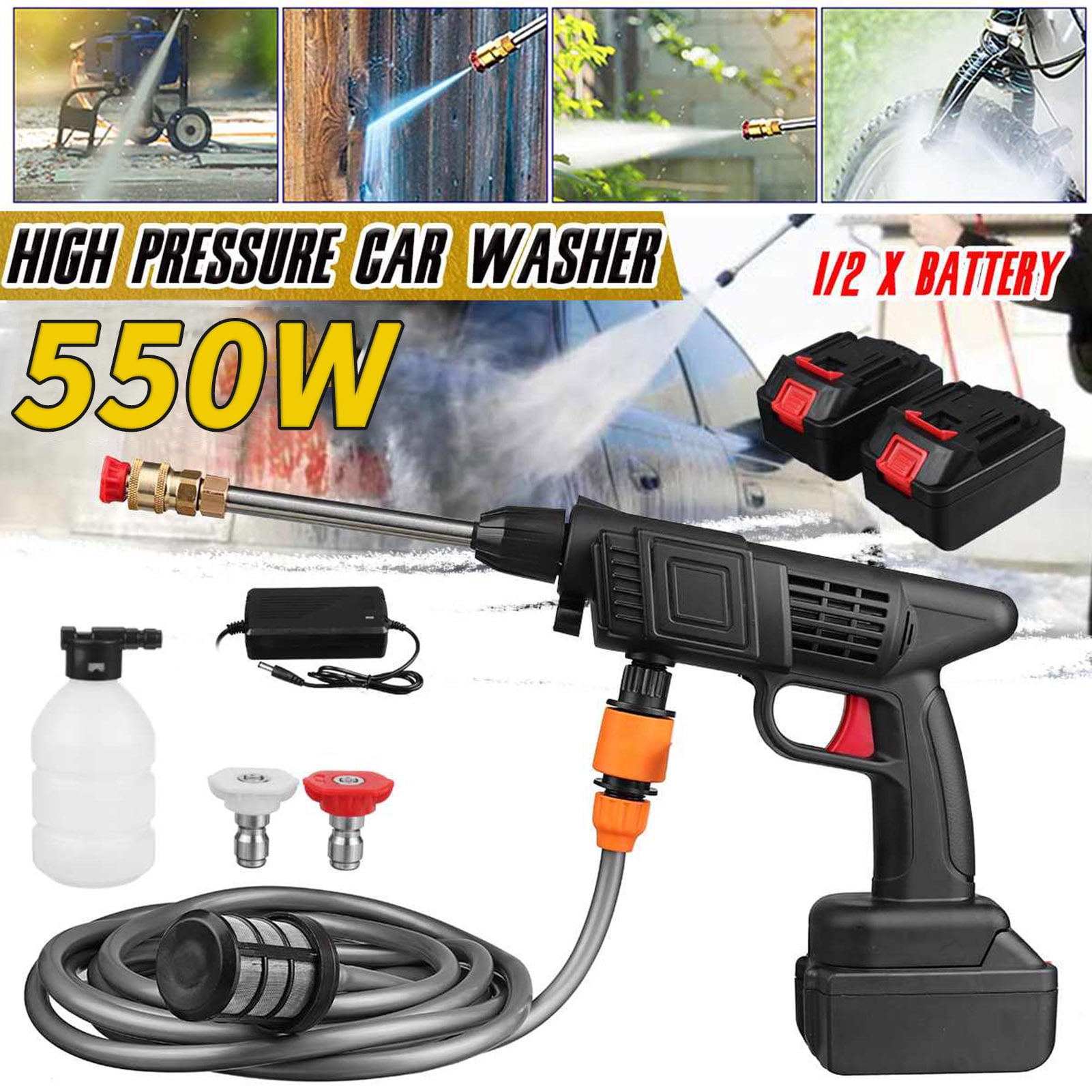 XINGJIU Cordless Pressure Washer, 150PSI Portable Pressure Cleaner Handheld with Battery and 24V 1500mAh Rechargeable Battery Electric Pressure Washer for Washing Cars, Watering Flowers, Cleaning F