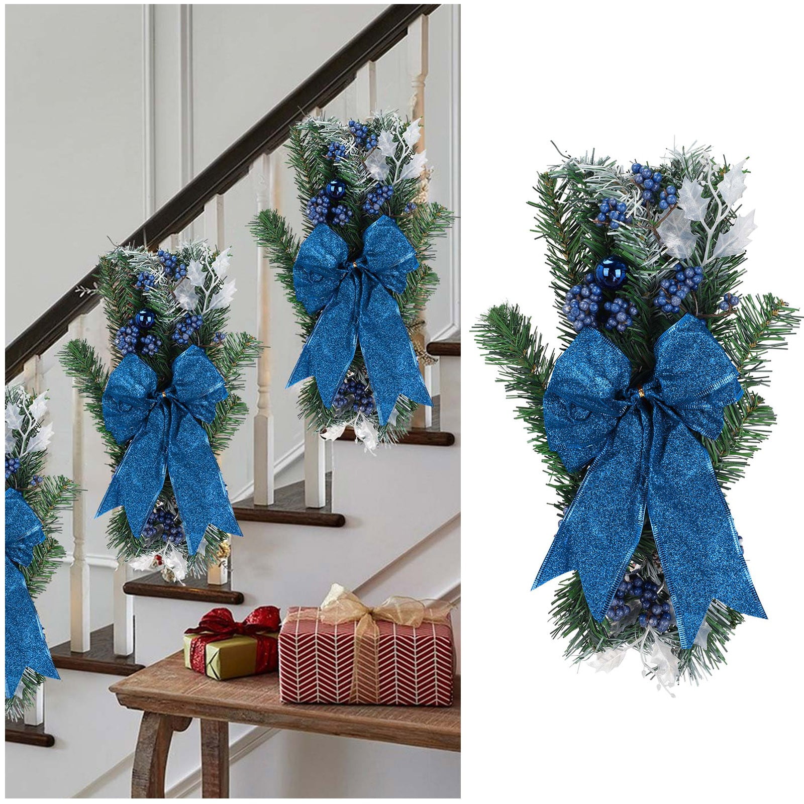 XINGLAN Clearance Wreath LED Up Prelit Stairway Wreath Lights