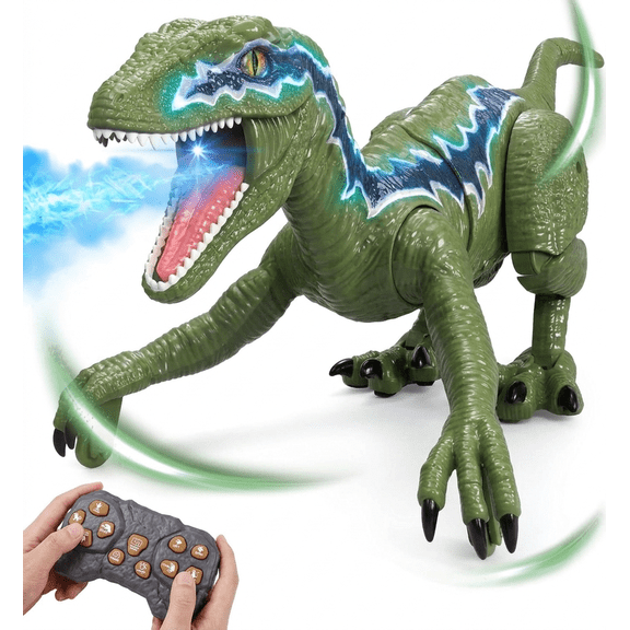 XINGLUKE Remote Control Dinosaur Toys for Kids, Walking Robot RC T-Rex Toys with Dancing, Programming Mode and Colorful Light & Sprays for Boys Girls 3+ Years Old, Green
