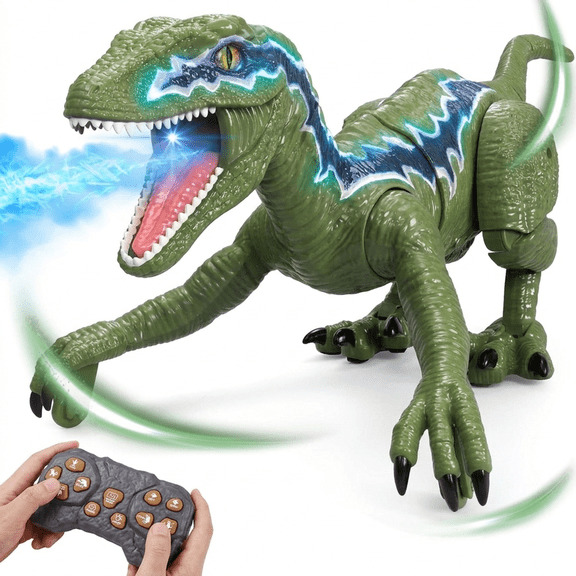 XINGLUKE Remote Control Dinosaur Toys for Kids, Walking Robot RC T-Rex Toys with Dancing, Programming Mode and Colorful Light & Sprays for Boys Girls 3+ Years Old, Green