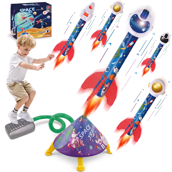 XINGLUKE Toy Rocket Launcher for Kids with 6 Foam Rockets, Shoots up to 100 feet, Outdoor Rocket Toy Gift for Boys Girls 3+ Years Old