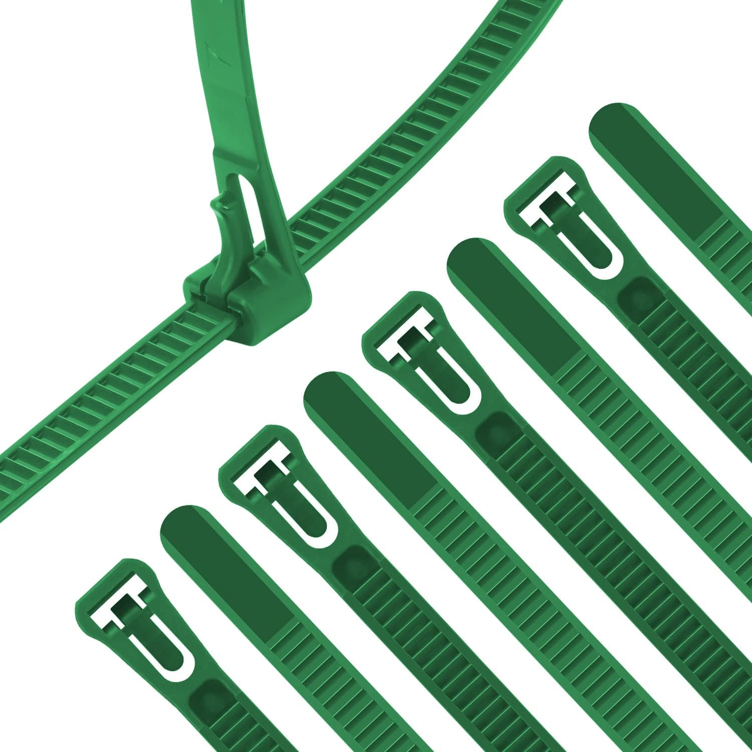 XINGO 100PCS 12 inch Green Releasable Cable Zip Ties Adjustable Wire Cable Ties, Reusable Zip