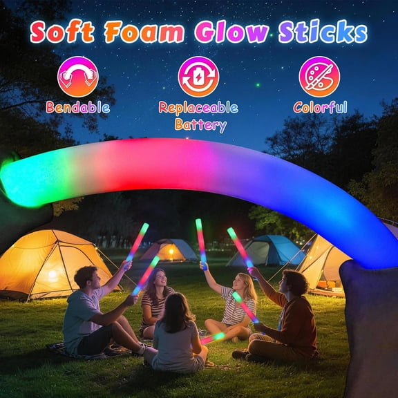 XINGTU 70PCS LED Foam Glow Sticks Bulk, Foam Light Up Sticks with 3 Colorful Flashing Modes, Glow in Dark Party Supplies, Party Light Sticks Pack for Wedding, Concert, New Year, Halloween, Christmas