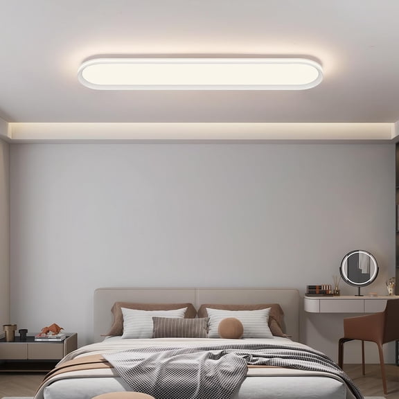 XINGTU Modern LED Ceiling Light Dimmable Linear Ceiling Light 39.4in Semi Flush Mount Long Lights with Remote Control and Side Lighting for Living Room Kitchen Dining Room