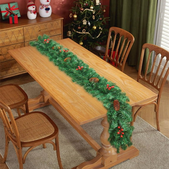XINGXIANG 106 Inch Christmas Garland with Lights Decoration for Mantle with Green Gold Christmas Ball Ornaments,- Red Berry Foliage Decoration for Table Mantel Window Decor