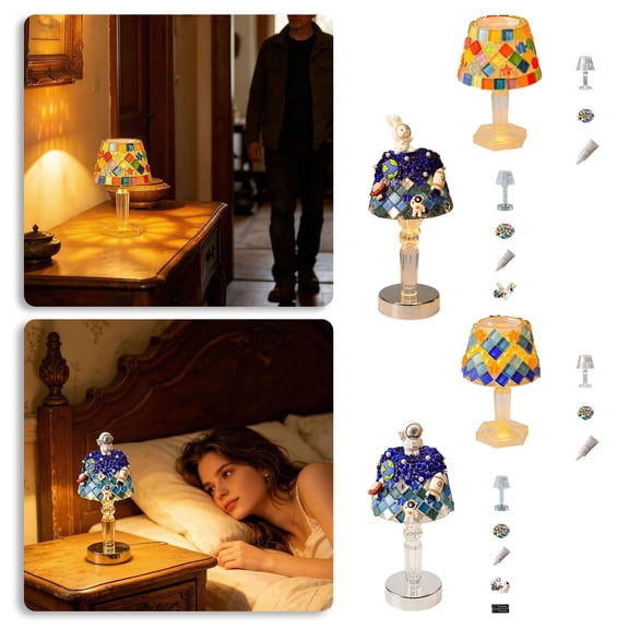 XINGXIANG - 11.8cm DIY Stained Glass Style Table Lamp, Creative Mosaic Craft Kit, Warm Light Decorative Lamp for Home Office and Gift Giving (B)