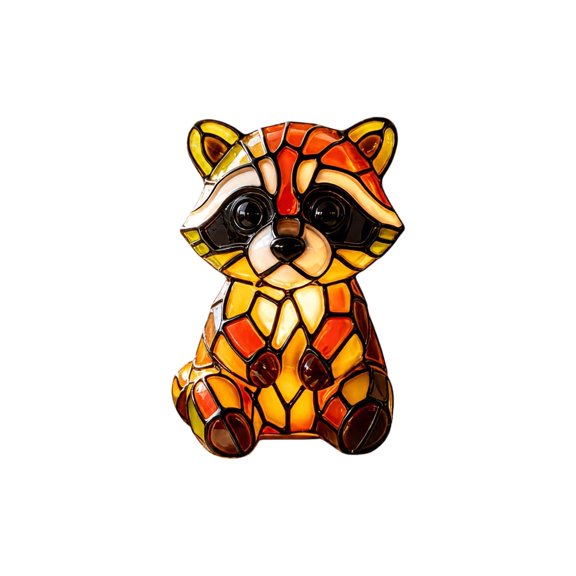XINGXIANG - 16cm Tall Tiffany Style Raccoon Stained Glass USB Night Lamp, Colorful Mosaic Animal Table Light, Soft Warm LED Decorative Light for Bedroom Nightstand Office Desk Decor (C)