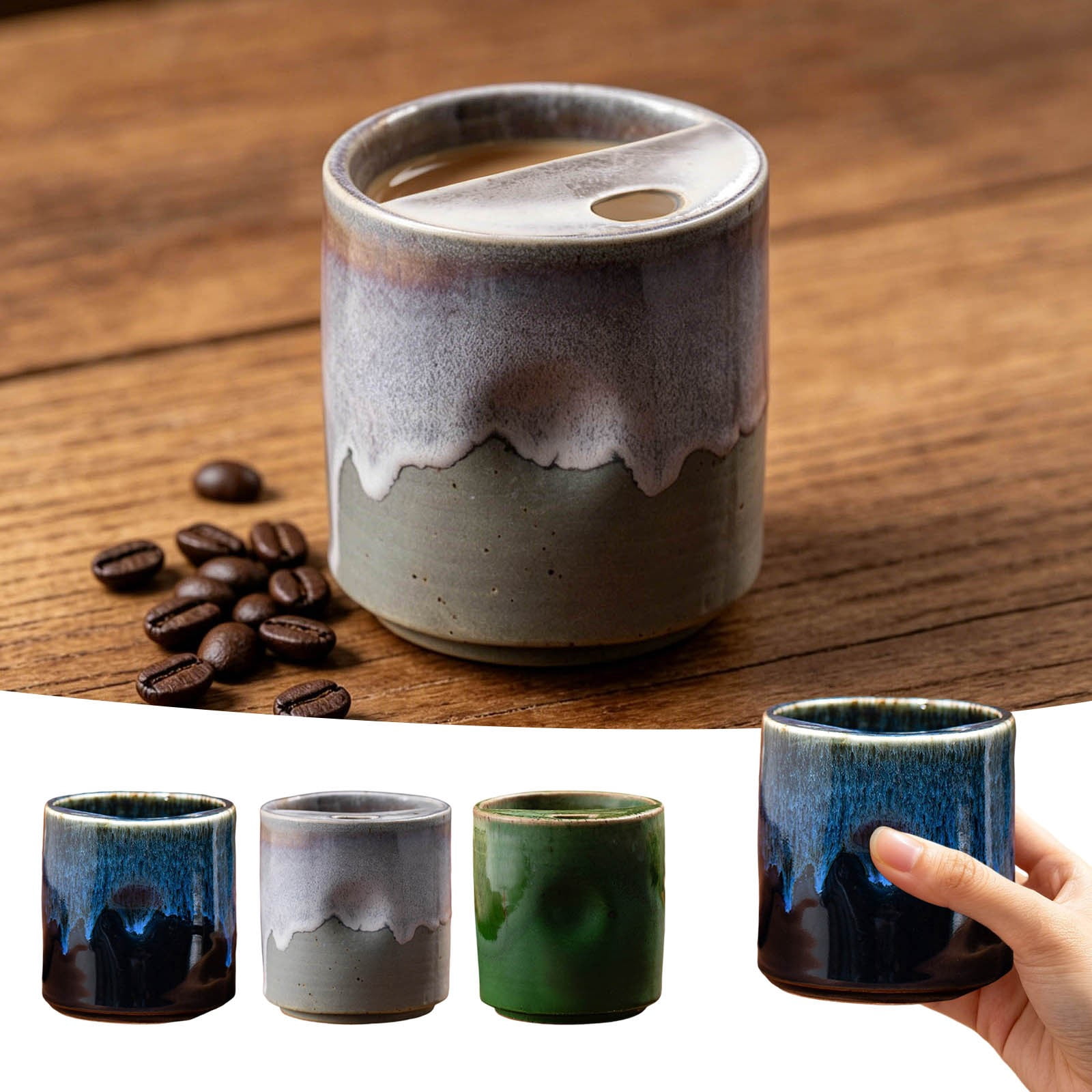 XINGXIANG-1pc Vintage Ceramic Coffee Mug with Matching Straw, Classic Retro Espresso Demitasse Cup, Insulated Porcelain Drinking Cup for Specialty Coffee Lovers Home Bar Use (Green)