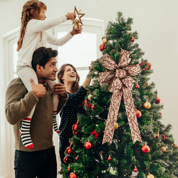 XINGXIANG 24.4 Inch Christmas Tree Bow - Handmade Snowflake Berry Printed Ribbon with Wire Edge, Festive Tree Topper Decoration for Wreaths Garland Gift Wrapping,Christmas Decor