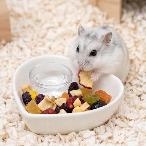 XINGXIANG - 3.14in Heart Ceramic Small Pet Bowl 2.5cm Depth, Glazed Non-Spill Feeder Dish for Hamster Guinea Pig Hedgehog Small Rodent Food & Fresh Water Containment (White)