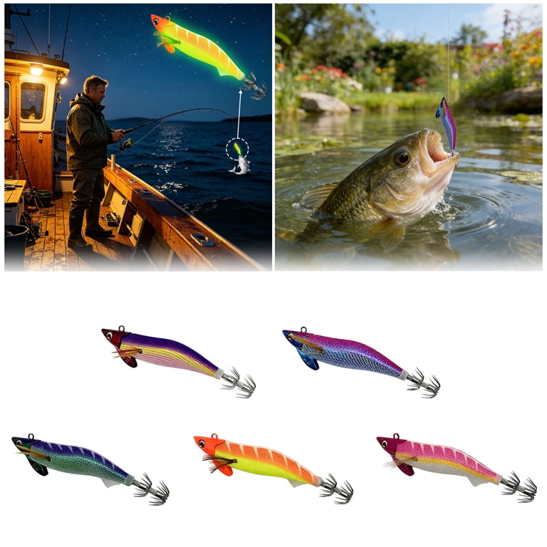 do fish like glow in the dark lures Saltwater Squid Fishing LED Lighted Squid Jig Deep Sea Trolling Lures with 6/0 Hook Halibut Lincod Jig for Tuna Grouper Striper Mackerel Surf Fishing Offshore Blue Glow-in-the-dark fishing lures for night