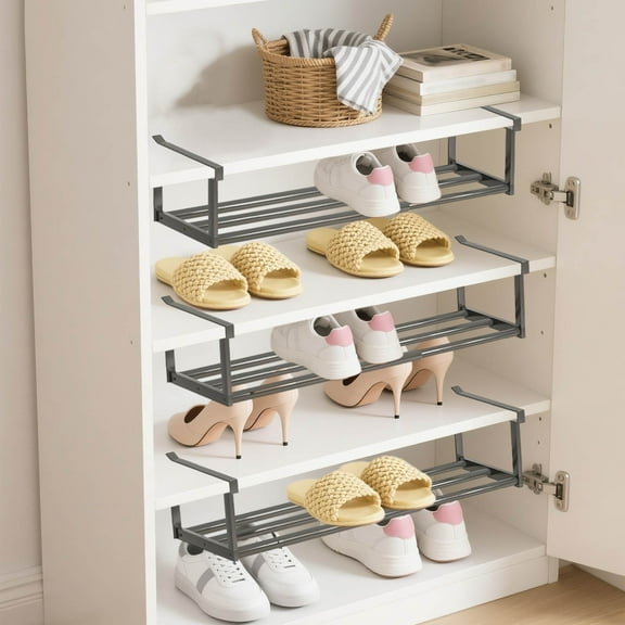 XINGXIANG Adjustable Shoe Rack Organizer,Expandable Storage Cabinet, 27.56" Slim Freestanding Metal Shelves Unit, No-Tools Assembly Space Saver for Entryway, Closet, Kitchen(Black)