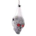 thumbnail image 1 of XINGXIANG Animated Halloween Skull Decoration - Sound Activated LED Red Eyes Hanging Skeleton with 2 Spiders for Party Haunted House Props Yard Indoor Outside Decorations, 1 of 5