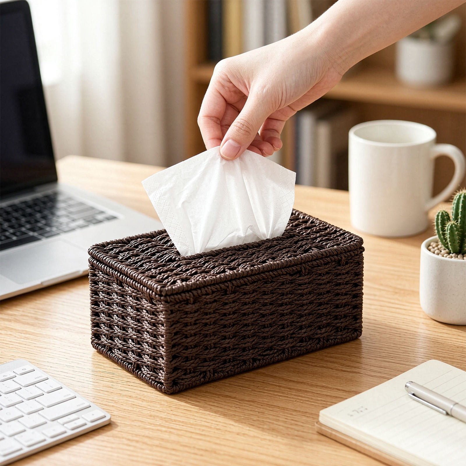 XINGXIANG - Coffee Woven Tissue Box Cover Rectangle Tissue Box Holder ...
