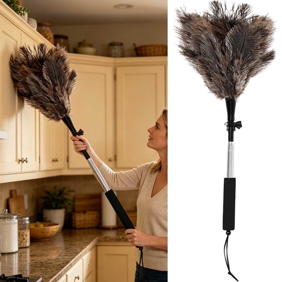 XINGXIANG Extendable Ostrich Feather Duster, 126cm Retractable Feather Duster with Handle, Reusable Dusting Brush for Home Furniture Car Cleaning