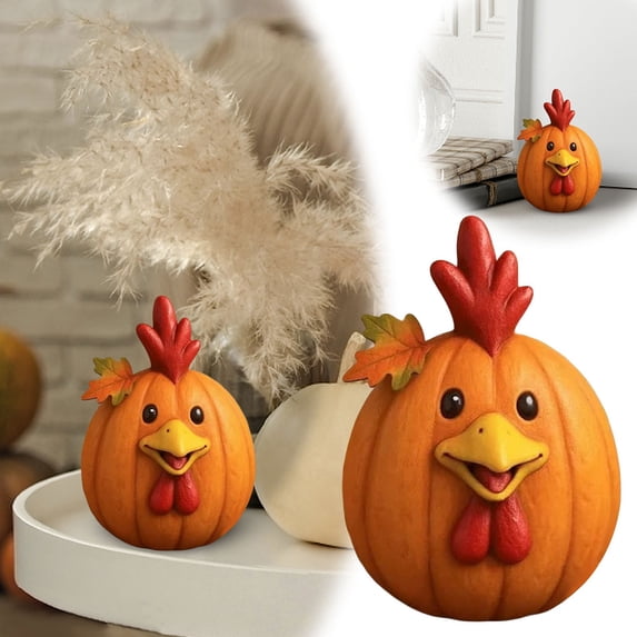 XINGXIANG Farm Animal Pumpkin Figurines, Funny Farm Animals Statue for Fall Thanksgiving & Halloween Decorations, Farmhouse Pumpkin Figurines Gift for Autumn Table Centerpiece Decoration (Chicken)