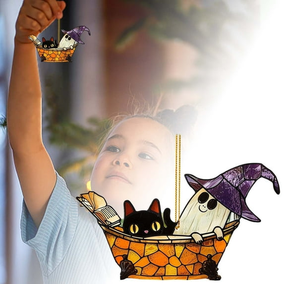 XINGXIANG Halloween Acrylic Pendants - 2D Flat Hanging Ornaments for Window Door Wall Party Decor, Indoor Outdoor Halloween Decorations