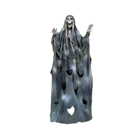 XINGXIANG Halloween Animatronics Skeleton,Hanging Scary Skeleton with Tattered Fabric, Large Outdoor Indoor Decoration for Haunted House Part,Halloween Animatronics