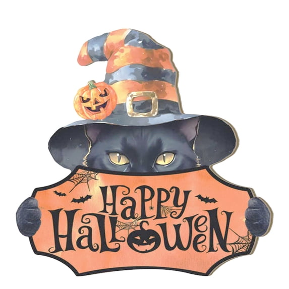 XINGXIANG Halloween Wooden Hanging Sign - 3 Style Pumpkin Bat Black Cat Door Decor 11.42x11.42 Inch Rustic Wall Plaque for Indoor Outdoor,Halloween Hanging Door Wooden Wall Decor Sign