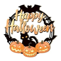 XINGXIANG Halloween Wooden Hanging Sign - 3 Style Pumpkin Bat Black Cat Door Decor 11.42x11.42 Inch Rustic Wall Plaque for Indoor Outdoor,Halloween Hanging Door Wooden Wall Decor Sign