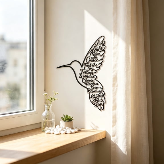 XINGXIANG - Keep Blooming Hummingbird Wall Art, Minimalist Black Metal Garden Decor, Inspirational Bird Wall Decor with Elegant Script Words, Boho Home Decoration, Encouragement Gift for Women (20cm)