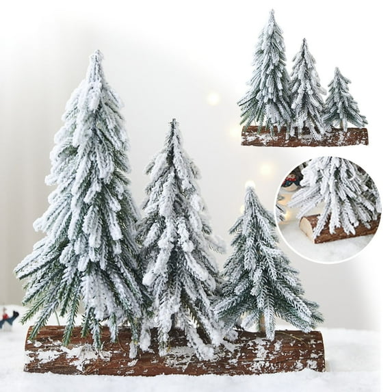 XINGXIANG Mini Christmas Tree, Snow Frost Christmas Tree, 3pcs Connected 11.81" Miniature Pine Christmas Tree with Wooden Base for Christmas Decorations, Home, Kitchen, Dining Table