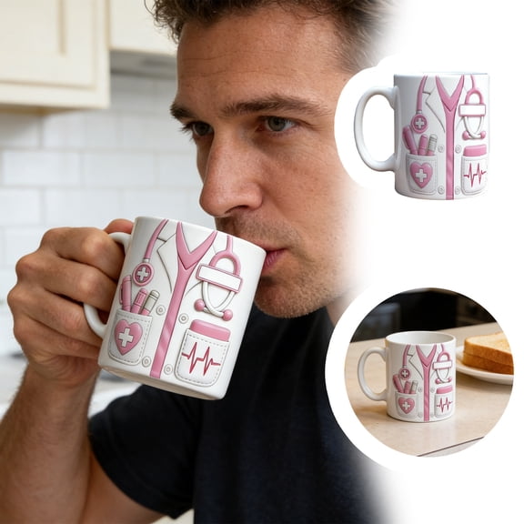 XINGXIANG Personalized Doctor Mug with Stethoscope Design, 3D Effect Coffee Cup, Custom Gift for Doctors & Medical Students, MD Graduation or Doctor's Day Gift(Pink)
